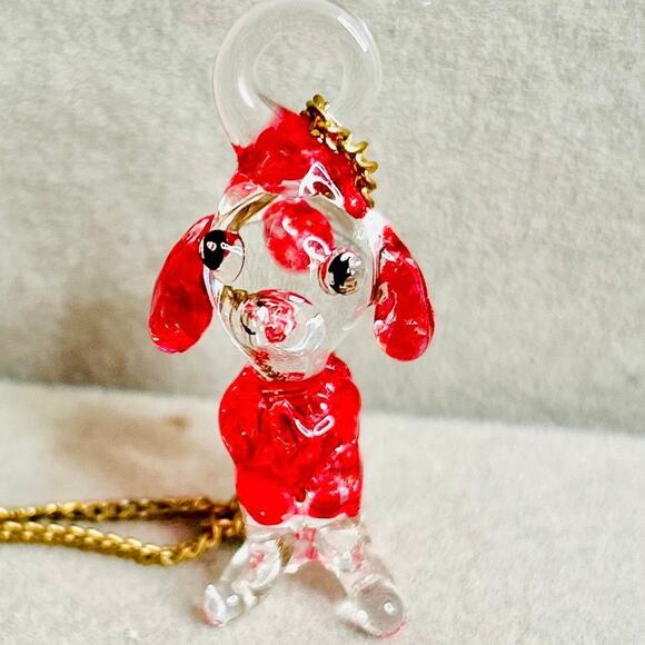 Vintage Clear Red Glass Poodle Pendant Necklace - Picture 2 of 6